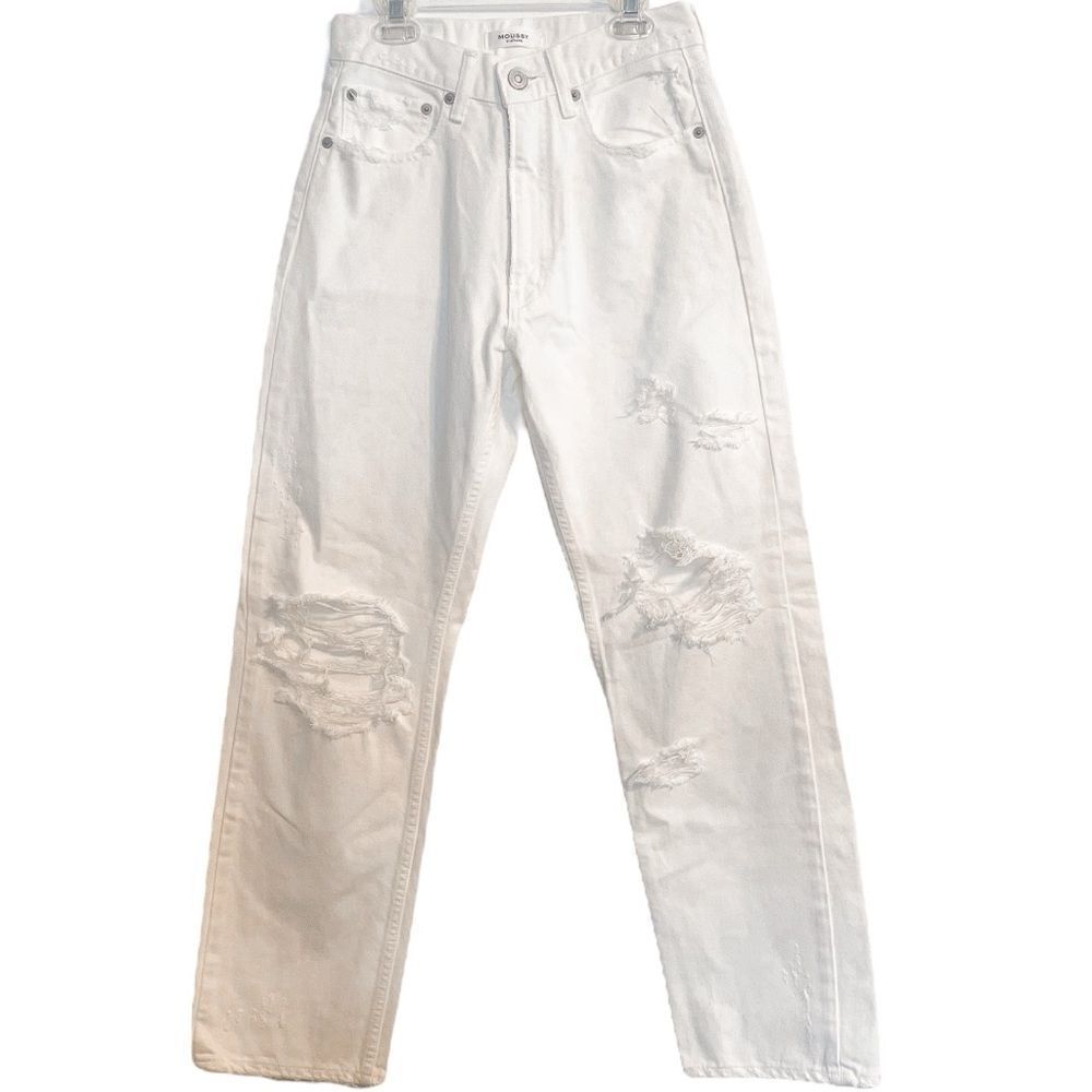 Moussy Vintage Distressed Straight Leg Jeans in White 26